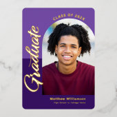 Lila Abschluss 4 Foto Arch Party Real Gold Folieneinladung (Vorderseite)