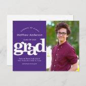 Lila Abschluss-Änderung von Plänen kühnen Typograf Einladungspostkarte (Vorne/Hinten)