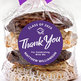 Lila Abschluss Bold Script Cap Vielen Dank Runder Aufkleber