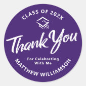 Lila Abschluss Bold Script Cap Vielen Dank Runder Aufkleber (Vorderseite)