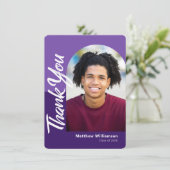 Lila Abschluss Foto Bold Arcskript Moderne Dankeskarte (Stehend Vorderseite)