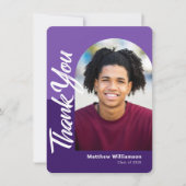 Lila Abschluss Foto Bold Arcskript Moderne Dankeskarte (Vorderseite)