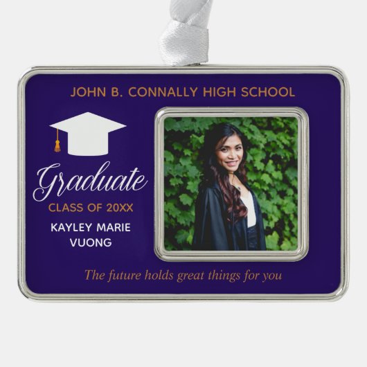 Lila Abschluss Foto Inspiration für individuelles  Rahmen-Ornament Silber (Vorderseite)