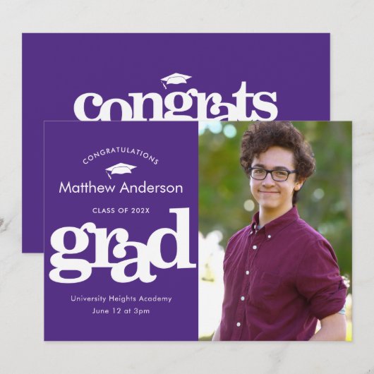 Lila Abschluss Foto moderne, fette Typografie Ankündigung (Vorne/Hinten)