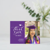 Lila Abschluss für elegantes Script-Foto Vielen Da Postkarte (Stehend Vorderseite)