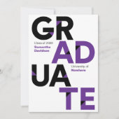 Lila Abschluss für große, kühne, knackige Buchstab Einladung (Vorderseite)