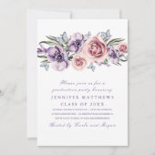 Lila Abschluss mit Blumenwasser Einladung (Vorderseite)