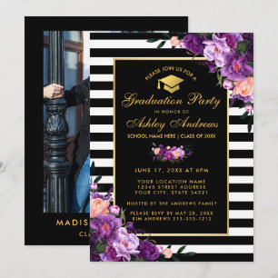 Lila Abschluss mit Goldstreifen Einladung - Zurück