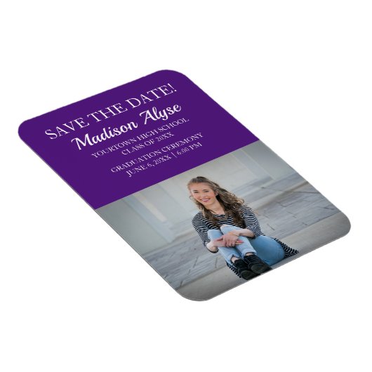 Lila Abschluss mit weißem Foto Speichern des Datum Magnet (Rechte Seite)