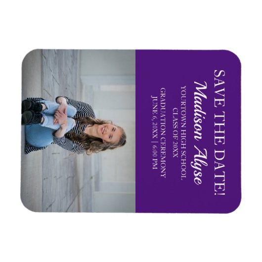 Lila Abschluss mit weißem Foto Speichern des Datum Magnet (Horizontal)