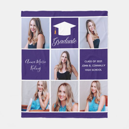 Lila Abschluss Senior Foto Collage Custom Fleecedecke (Vorderseite)
