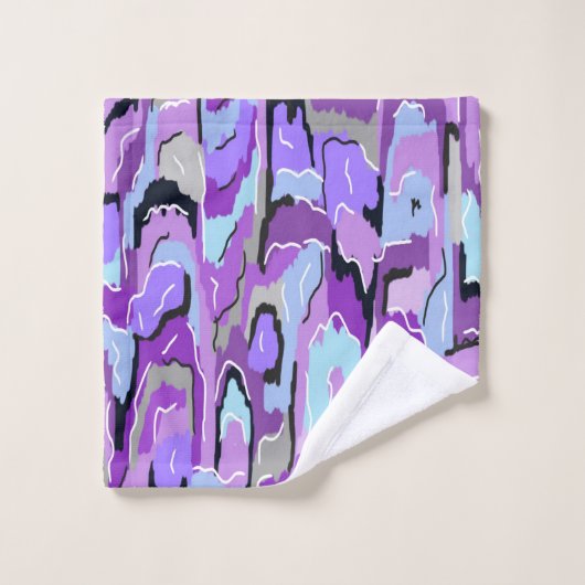 Lila Abstrakt mit Blau und Schwarz Badhandtuch Set (Waschlappen)