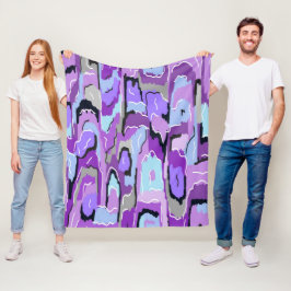 Lila Abstrakt mit Blau und Schwarz Fleecedecke