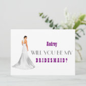 Lila Abstrakt Werden Sie meine Bridesmaid? Einladung (Stehend Vorderseite)