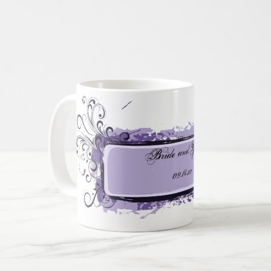 Lila Abstrakte Blumenhochzeit Kaffeetasse (Vorderseite Links)