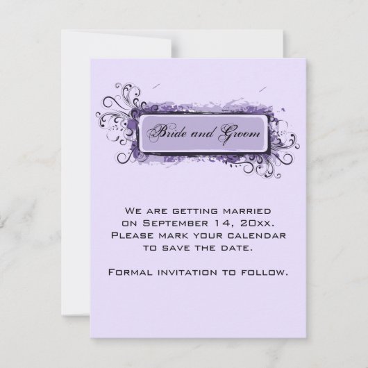 Lila Abstrakte Blumenhochzeit Sichern Sie das Datu Einladung (Vorderseite)