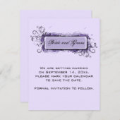 Lila Abstrakte Blumenhochzeit Sichern Sie das Datu Einladung (Vorne/Hinten)