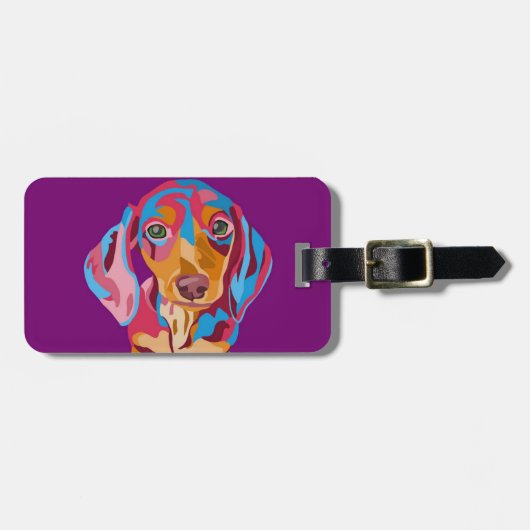 Lila abstrakte Dackel Gepäckanhänger (Vorderseite horizontal)