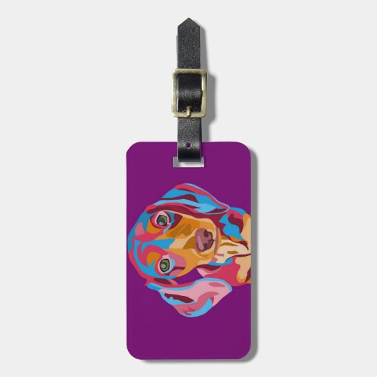 Lila abstrakte Dackel Gepäckanhänger (Vorderseite vertikal)