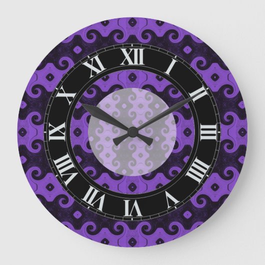 Lila Abstrakte Diamond Eye Curls Musteruhr 2 Große Wanduhr (Vorderseite)