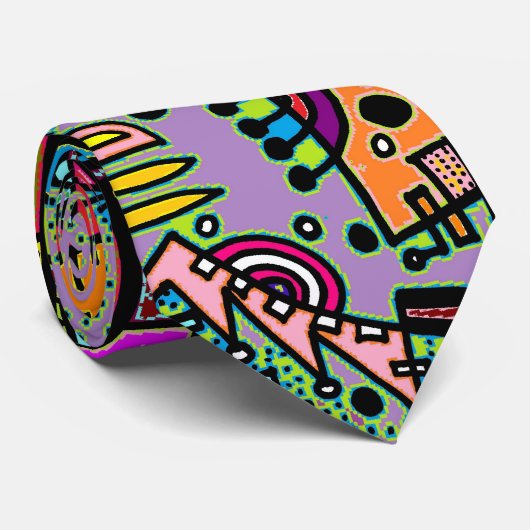 Lila abstrakte Gekritzelswag-Krawatte Krawatte (Gerollt)