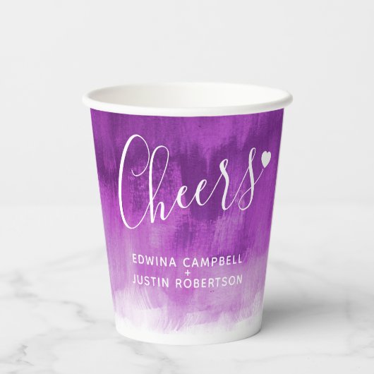 Lila abstrakte Kunst UV-Hochzeit Pappbecher (Rückseite)