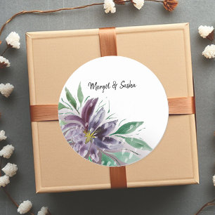 Lila Abstrakte Lotus Watercolor Runder Aufkleber