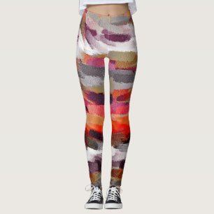 Lila Abstrakte Malerei in Rot-Grau Leggings