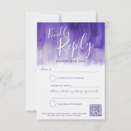 Lila abstrakte moderne Hochzeitsantwort UAWG QR Einladung (Rückseite)