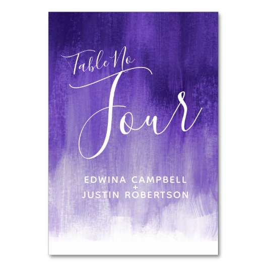 Lila abstrakte Wäsche Moderne Tischnummer vier (Vorderseite)