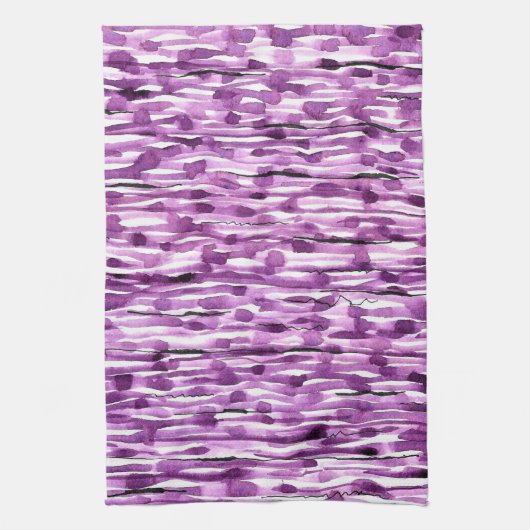Lila Abstrakte Wasserfarben Streifen Geschirrtuch (Vertikal)