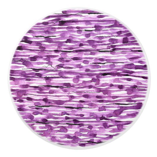 Lila Abstrakte Wasserfarben Streifen Keramikknauf (Vorderseite)