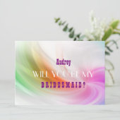 Lila Abstrakte Wave Werden Sie meine Bridesmaid? Einladung (Stehend Vorderseite)