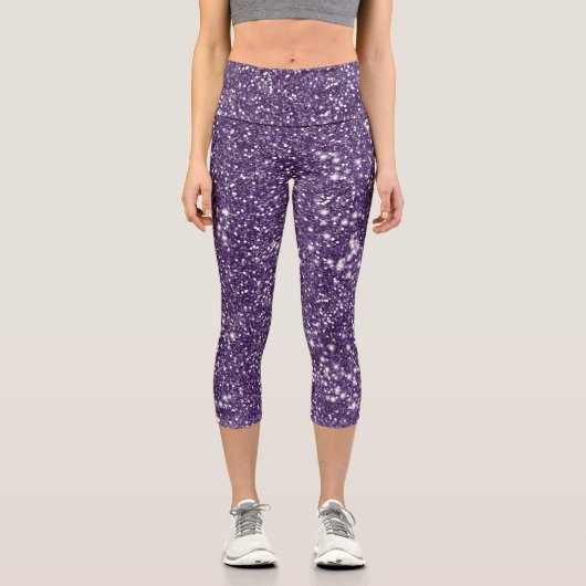 Lila Abstrakter Glitzer Texturlook Capri Leggings (Vorderseite)