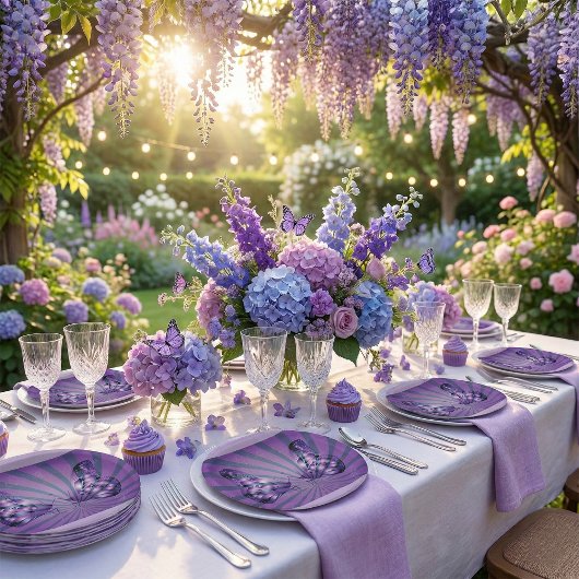 Lila Abstrakter Schmetterling mit strahlenden Flüg Pappteller