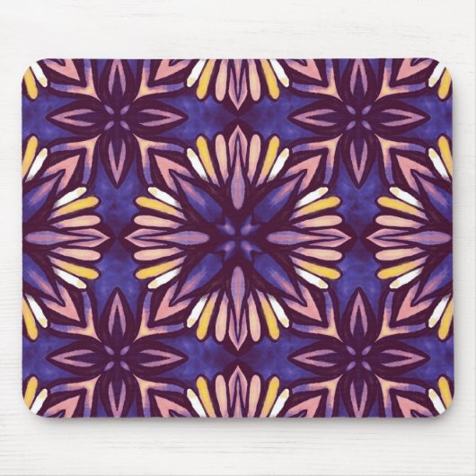 Lila Abstraktes Blumenmuster Yellow Indigo Boho Mousepad (Vorne)