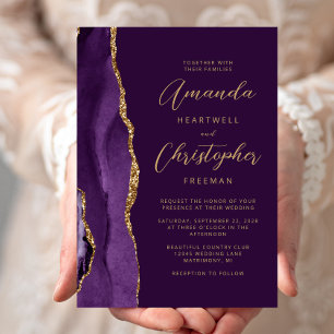 Lila Achat Gold Moderne Schrift Hochzeit Einladung