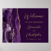 Lila Achat Goldschrift Hochzeitsbegrüßung Poster (Vorne)