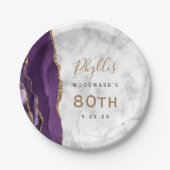 Lila Achat-Marmor Gold Schrift 80. Geburtstag Pappteller (Vorderseite)