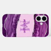 Lila Achat mit silbernem Glitter monogramm Etui Case-Mate iPhone Hülle (Rückseite (Horizontal))