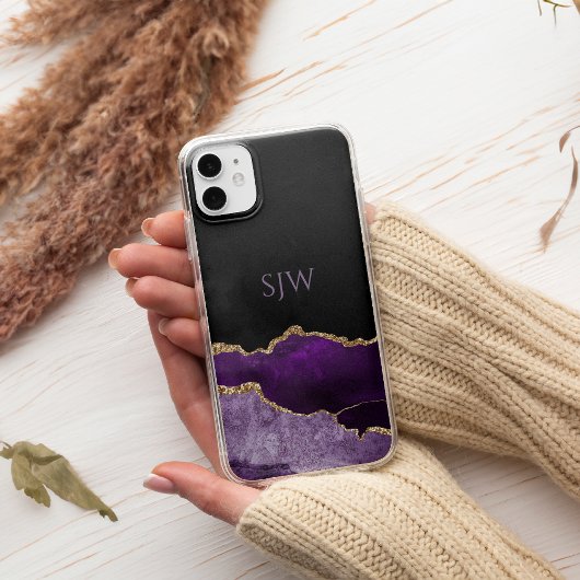 Lila Achat-Monogramm Gold-Glitter Case-Mate iPhone Hülle