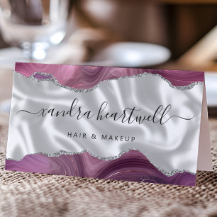 Lila Achat Silber Glitter Luxuszelt gefaltet Visitenkarten