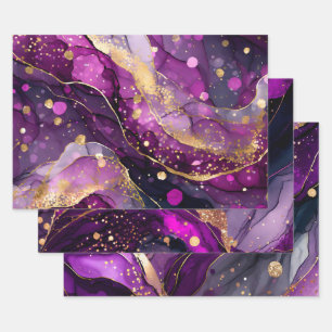 Lila Achat-Tinten-Kunst mit goldenen Akzenten und  Geschenkpapier Set