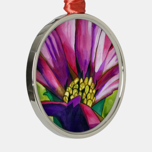 Lila afrikanische Daisy Aquarellkunst Blume Silbernes Ornament (Rechts)