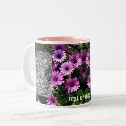 Lila afrikanische Daisy-Blume rahmen Ihr Foto hinz Zweifarbige Tasse (Vorderseite Links)