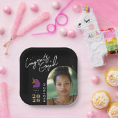Lila Afro Unicorn-Abschluss Pappteller (Party)