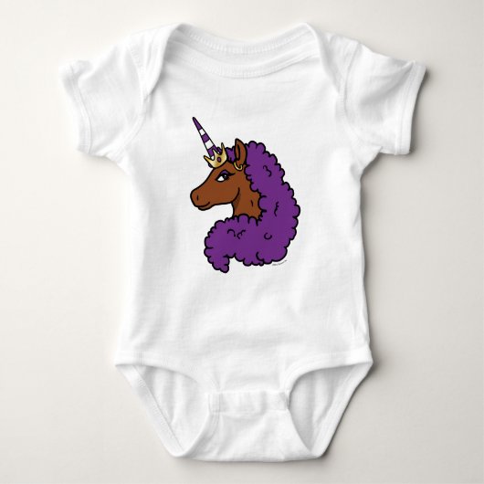 Lila Afro Unicorn Baby Strampler (Vorderseite)