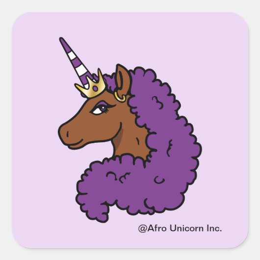 Lila Afro Unicorn Quadratischer Aufkleber (Vorderseite)