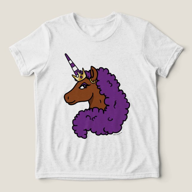Lila Afro Unicorn Tri-Blend Shirt (Design Vorderseite)