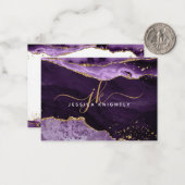 Lila Agate Geode Gold Glitzer Monogram Script Mitteilungskarte (Vorderseite/Rückseite Beispiel)